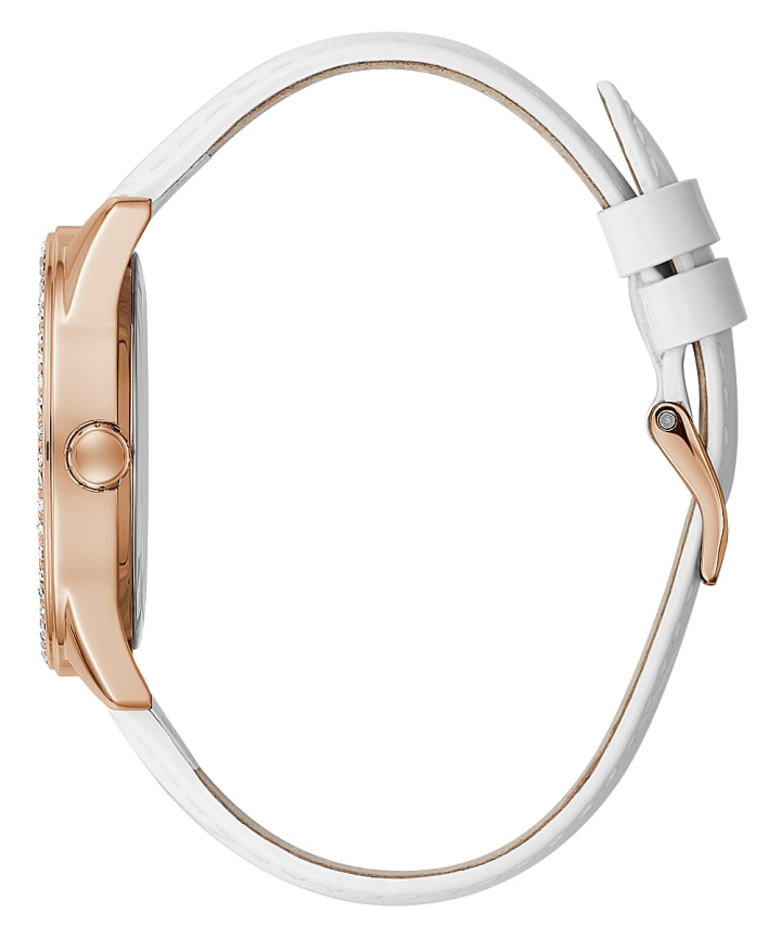 Rose Gold Tone Case White Genuine Leather Watch large