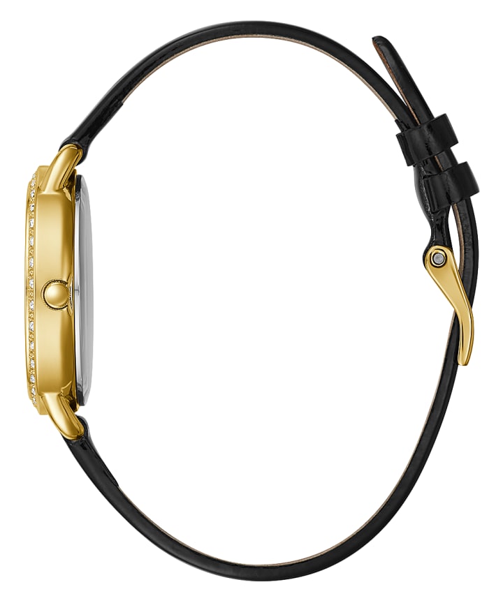 Gold Tone Case Black Genuine Leather Watch large