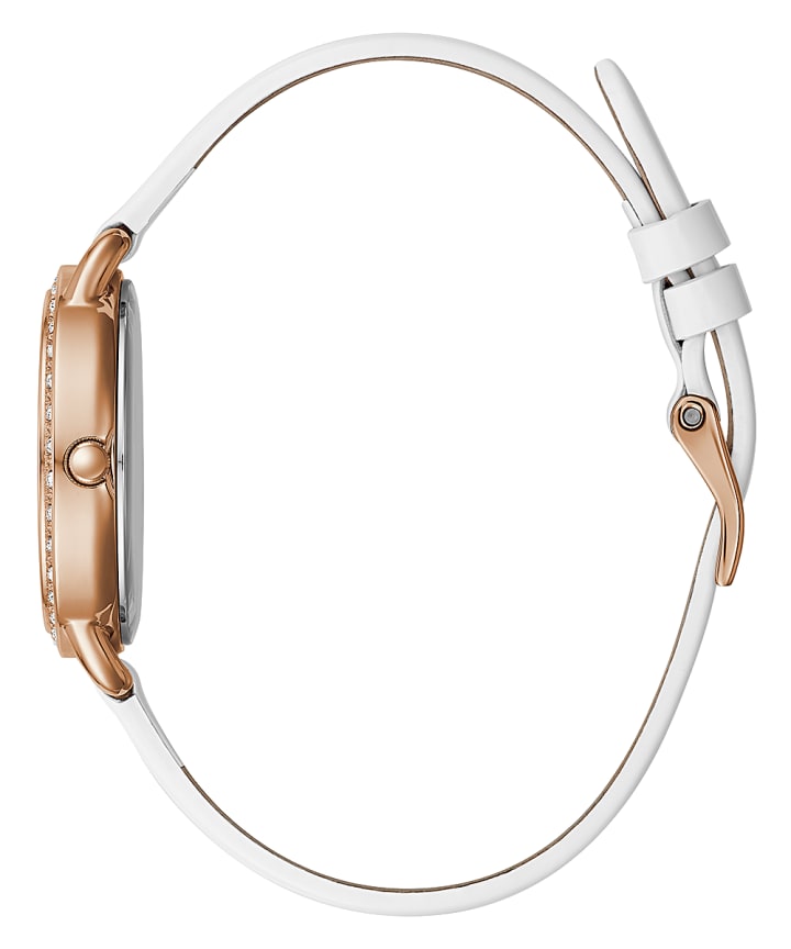 Rose Gold Tone Case White Genuine Leather Watch large