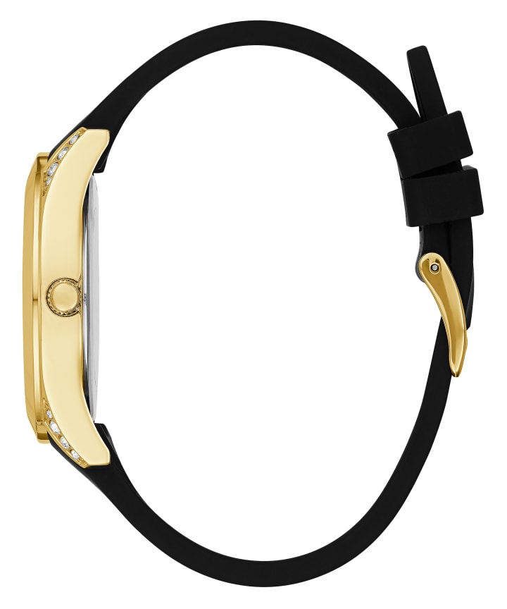 Gold Tone Case Black Silicone Watch large