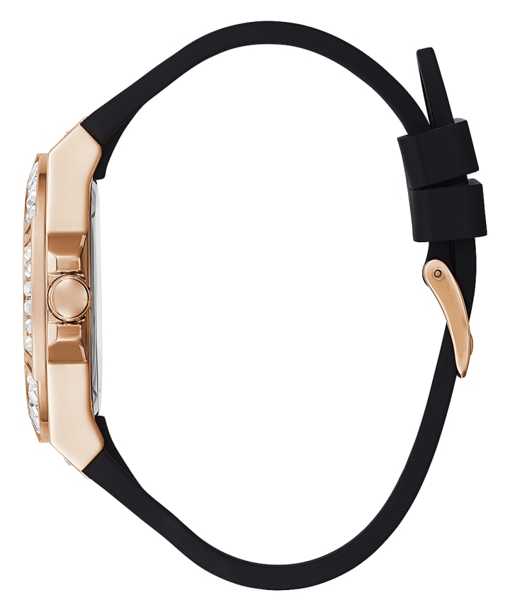 Rose Gold Tone Case Black Silicone Watch large