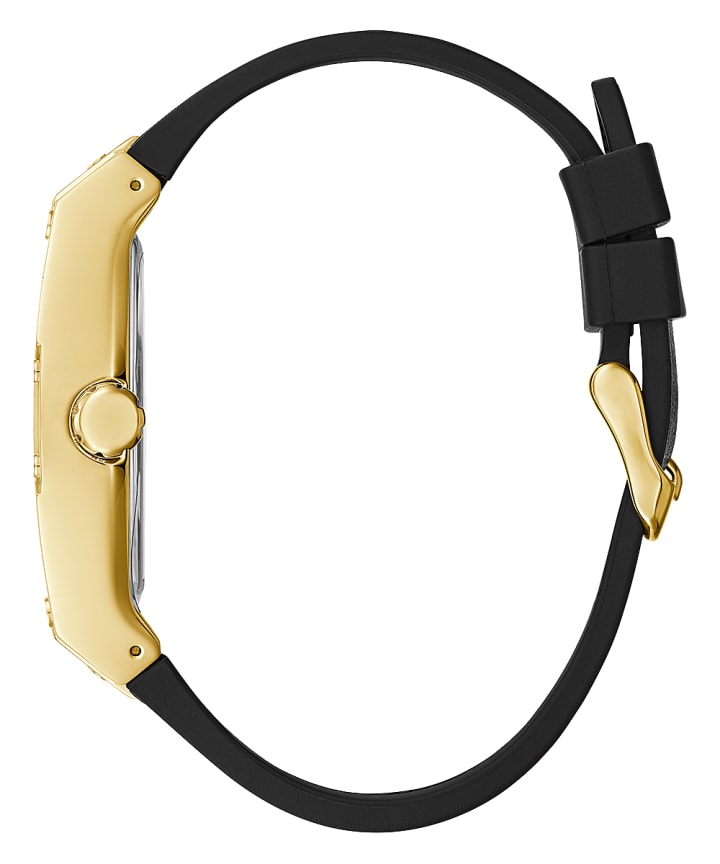 Gold Tone Case Black Genuine leather/Silicone Watch large