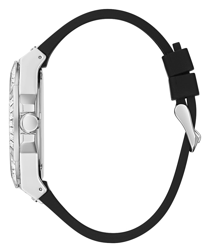 Silver Tone Case Black Silicone Watch large