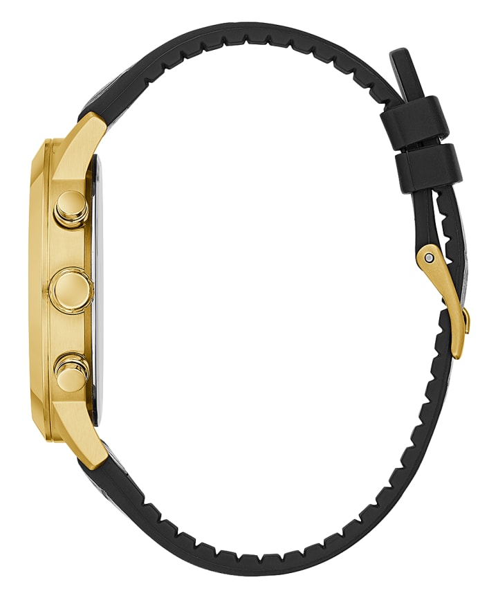 Gold Tone Case Black Genuine leather/Silicone Watch large