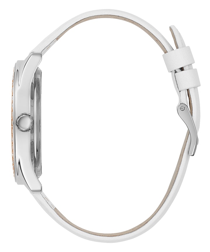 2-Tone Case White Genuine Leather Watch large