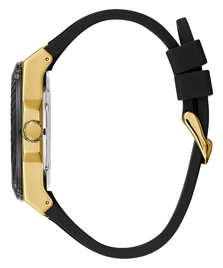 Gold Tone Case Black Silicone Watch large