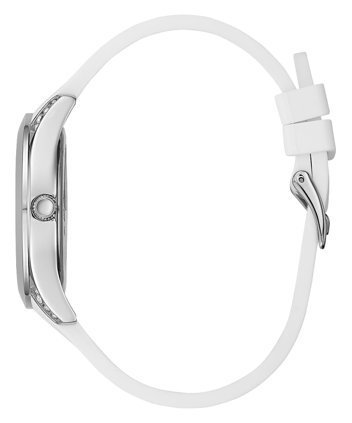 Silver Tone Case White Silicone Watch large