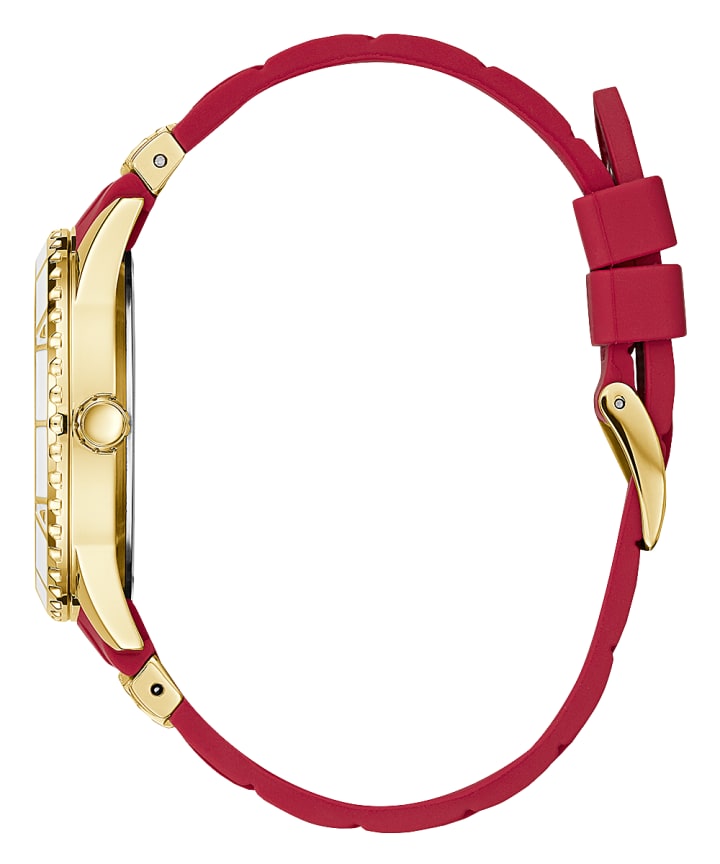 Gold Tone Case Red Silicone Watch large