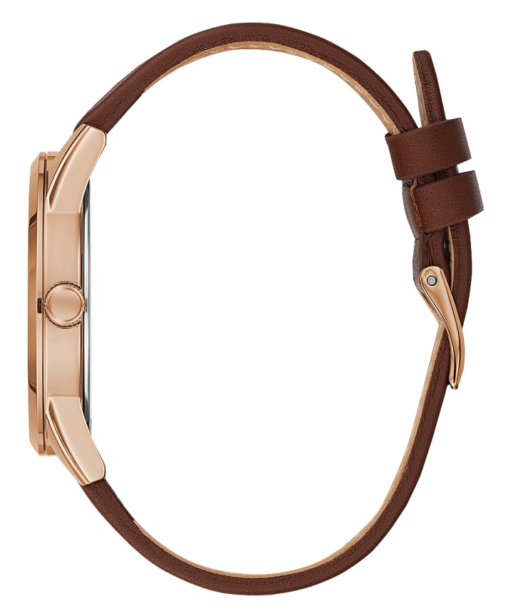 Rose Gold Tone Case Brown Genuine Leather Watch large