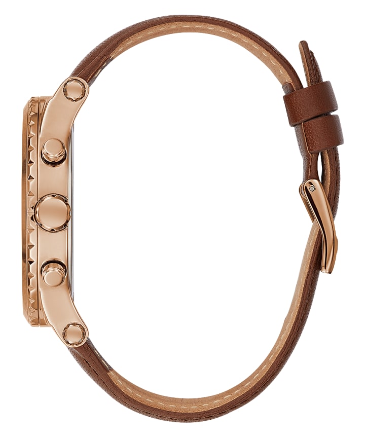 Rose Gold Tone Case Brown Genuine Leather Watch large
