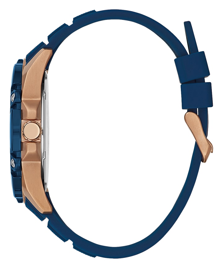 Rose Gold Tone/Blue Case Blue Silicone Watch large
