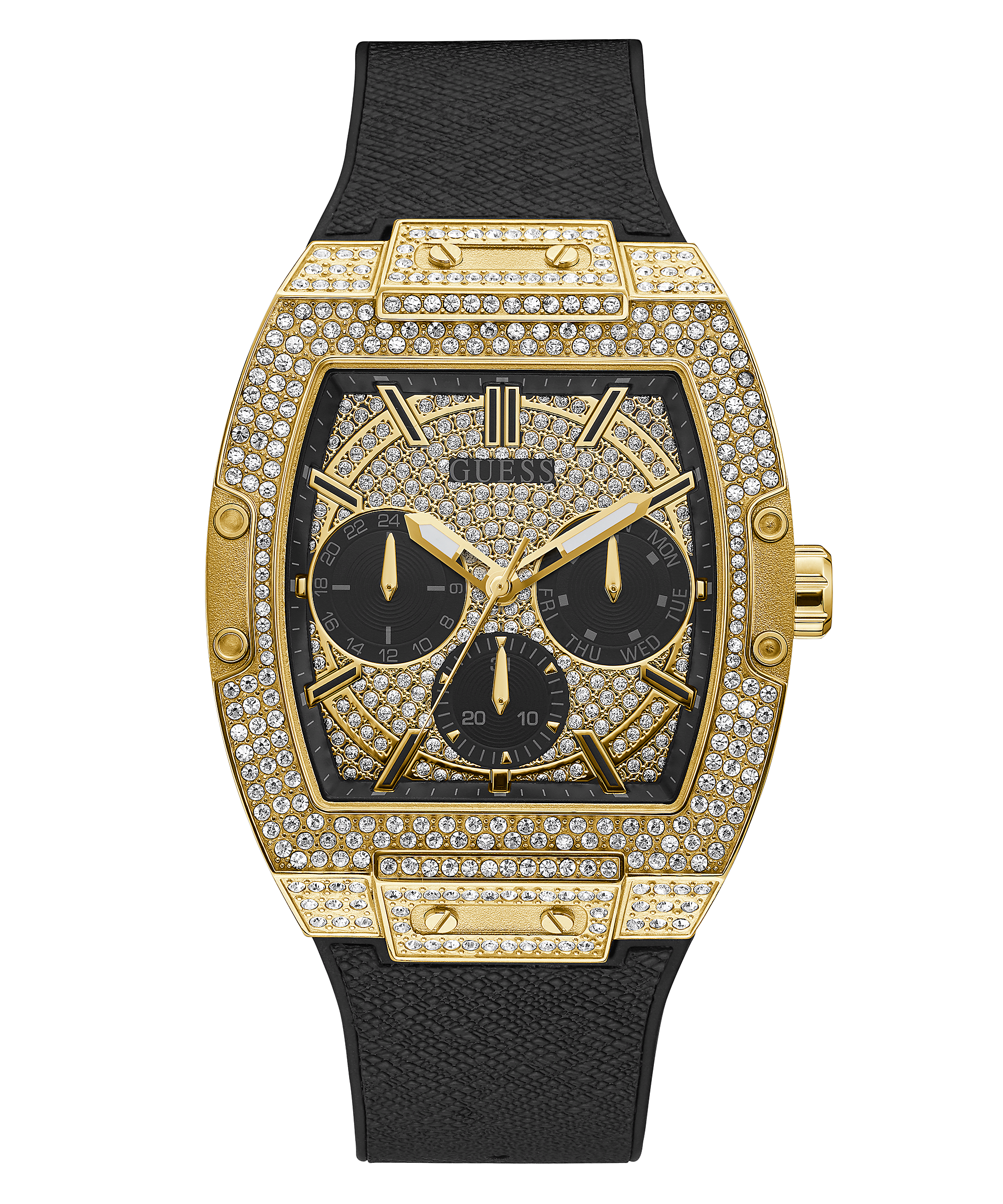 Gold 51mm Leather Silicone Crystal GUESS Watches