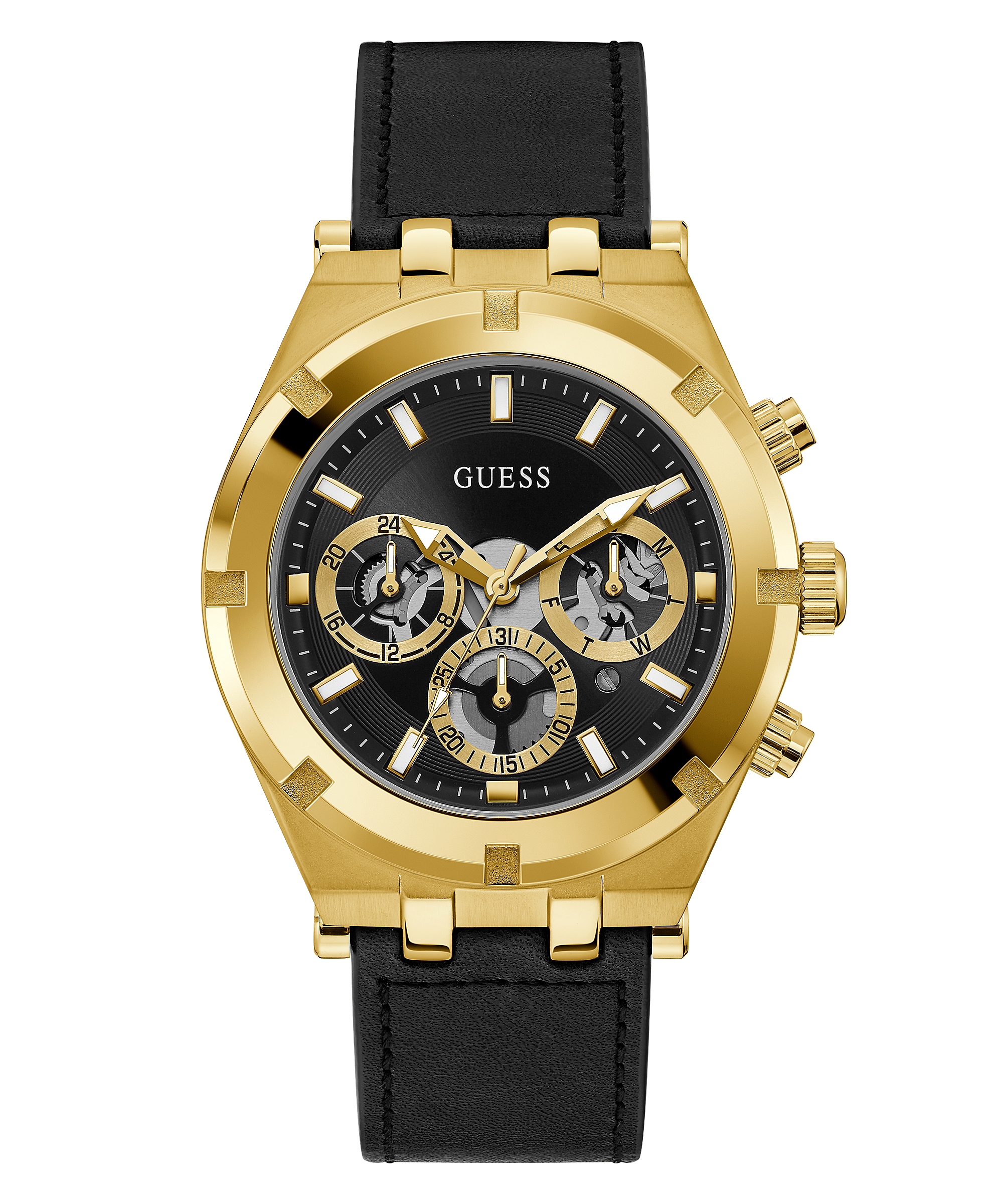 tømmerflåde Behandle Ondartet Mens 44mm Gold & Black Leather Watch - GUESS Watches