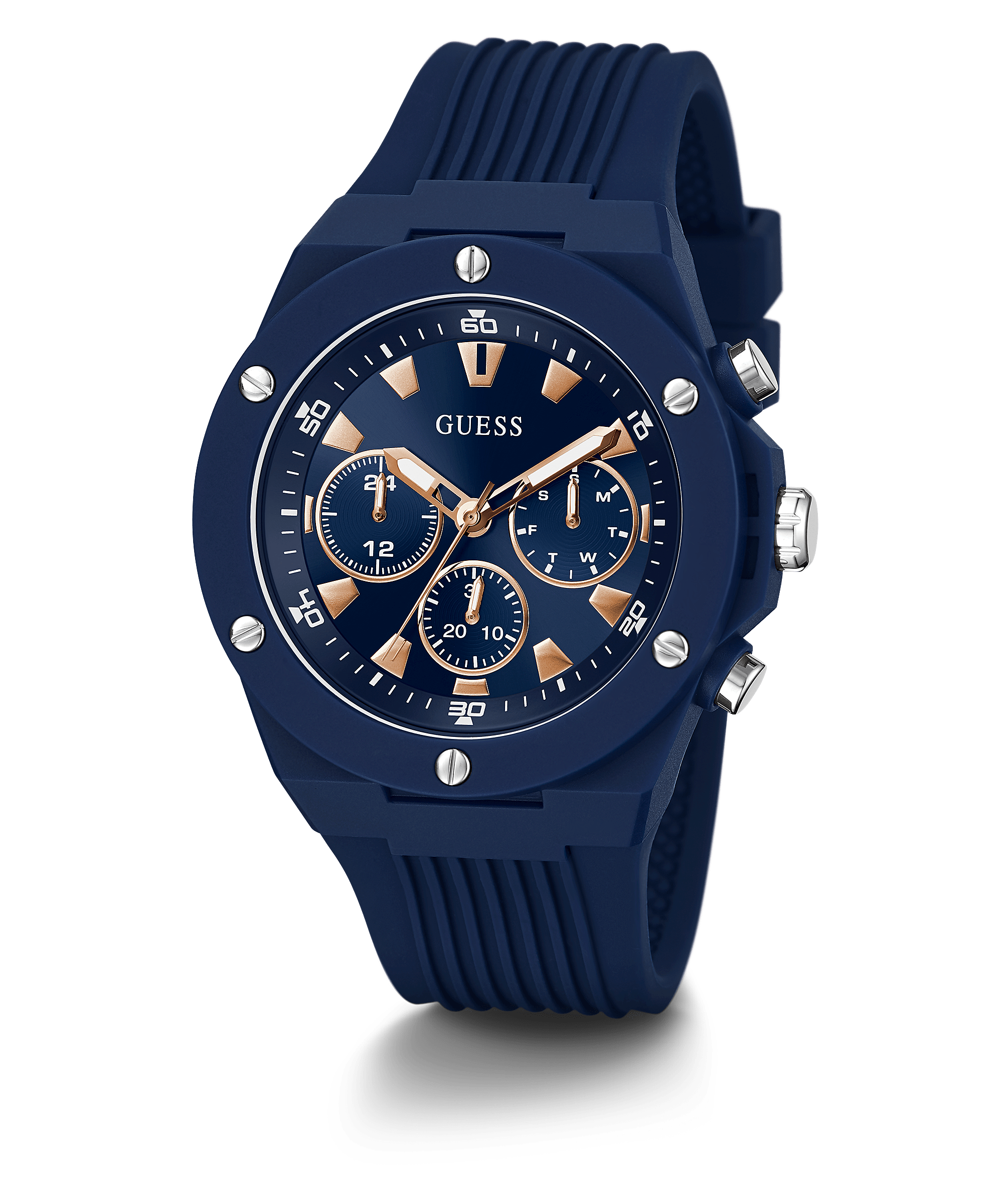 Mens 46mm Blue Silicone Chrono Watch - GUESS Watches
