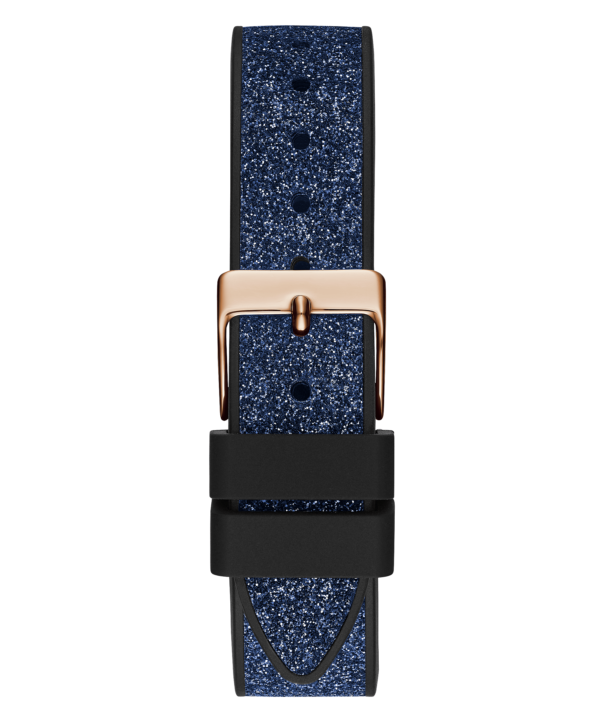 Guess Tone Stainless Steel Case Clear Dial With Glittered Navy Leather & Silicone in Blue Womens Watches Guess Watches 