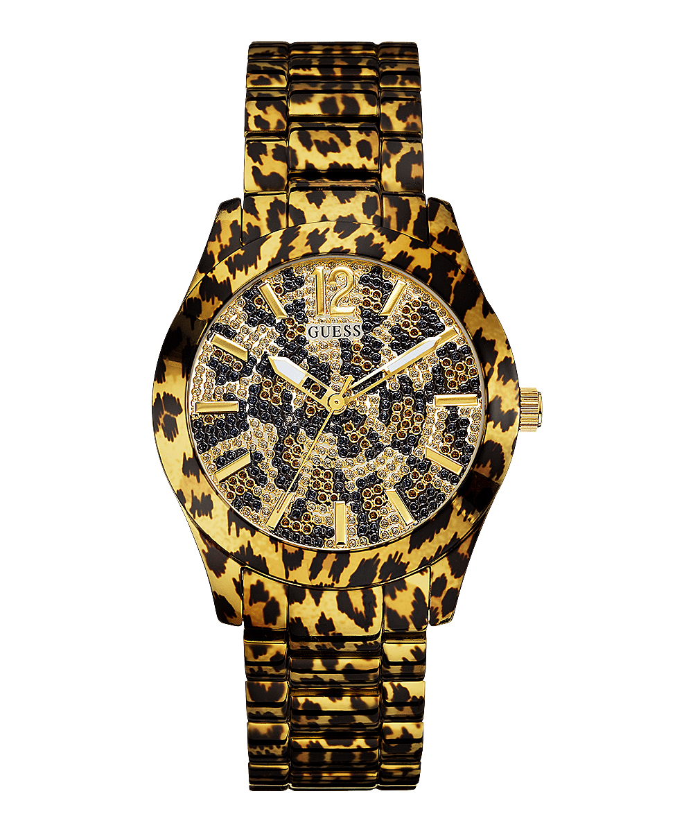 Womens 40mm Gold Animal Print Stainless Steel Watch