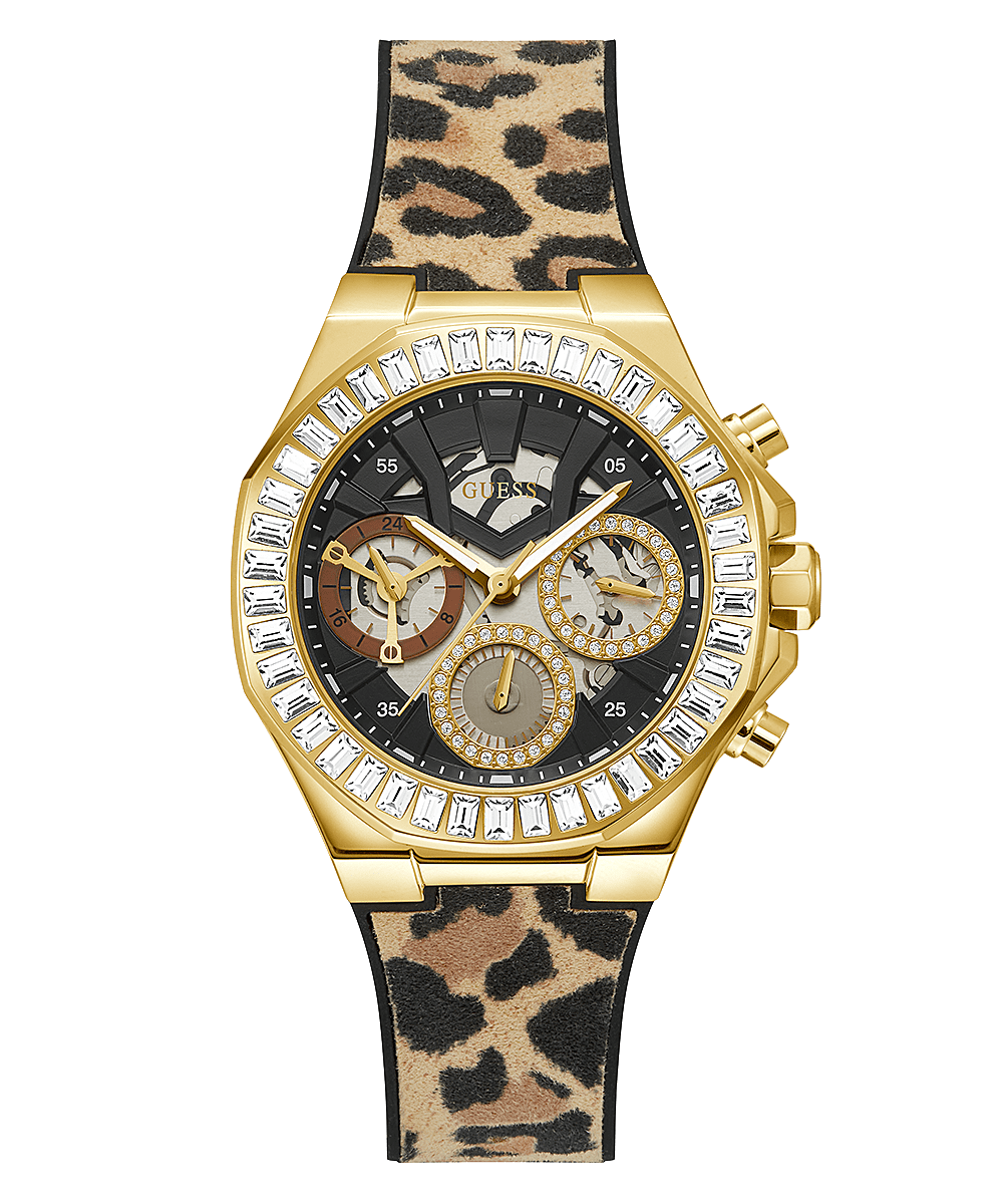 Gold Tone Case Animal Print Genuine leather/Silicone Watch - GUESS Watches