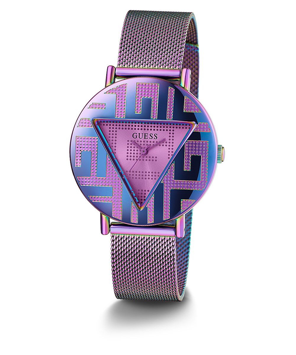 Purple Case Iridescent Stainless Steel/Mesh Watch - GUESS Watches