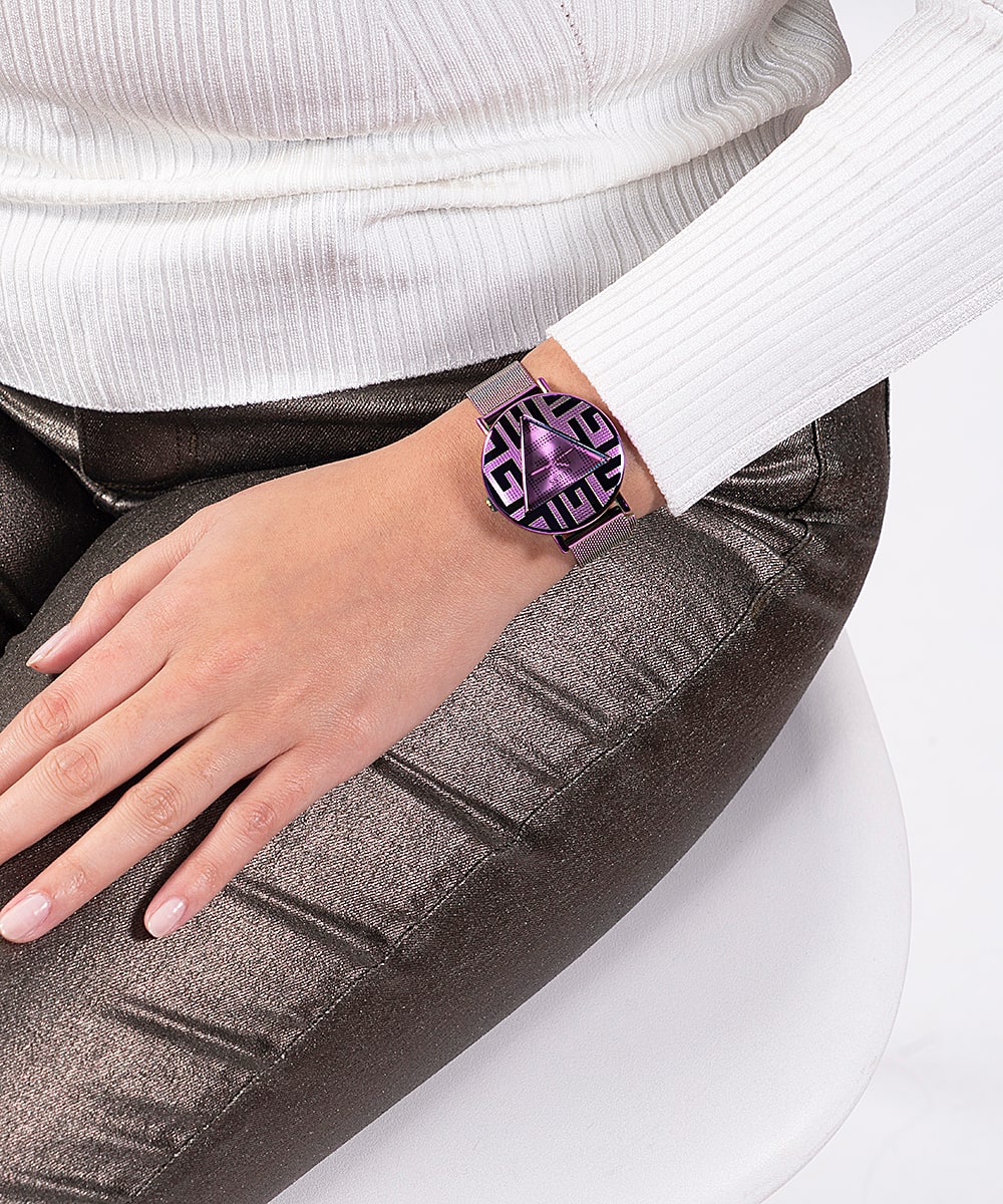 Purple Case Iridescent Stainless Steel/Mesh Watch - GUESS Watches
