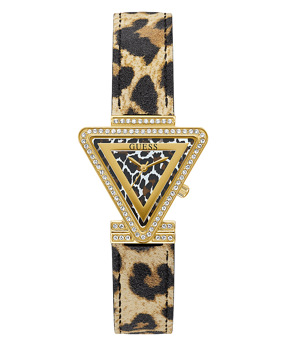 Gold Tone Case Animal Print Genuine Leather Watch - GUESS Watches