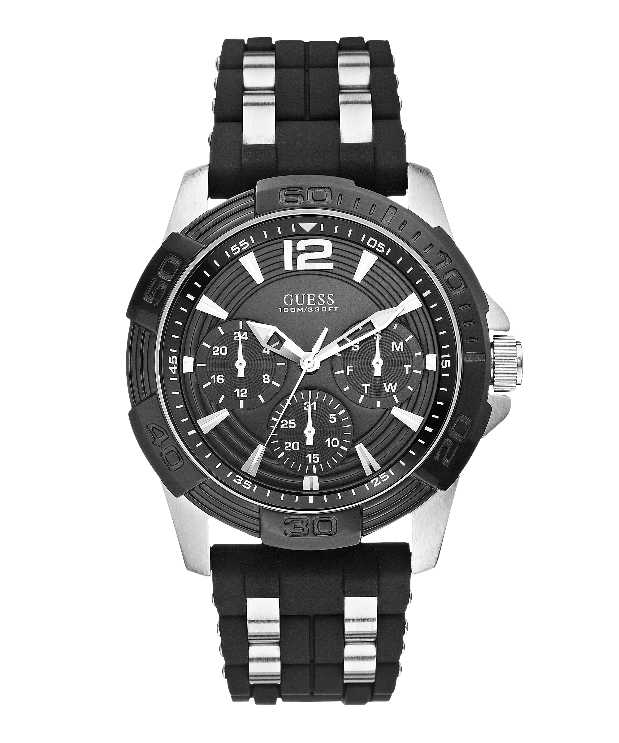 black and silver guess watch