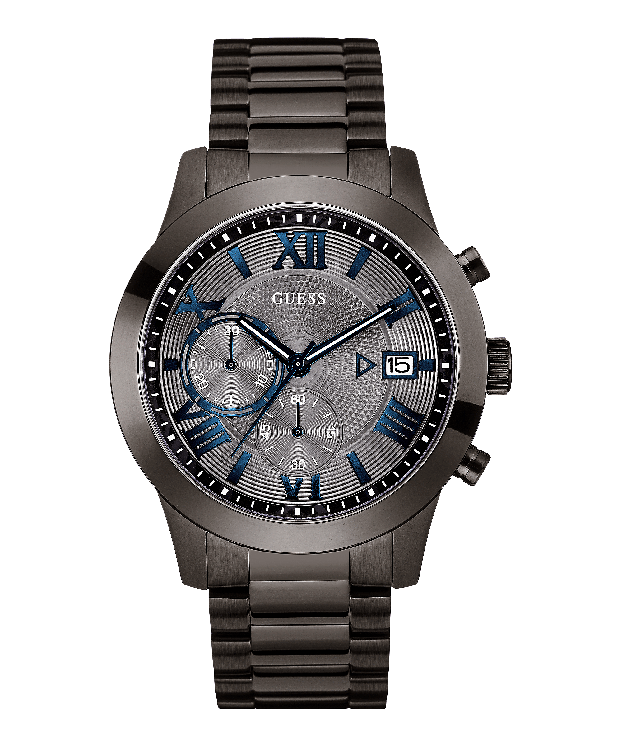 ブルー GUESS Men's Stainless Steel Quartz Watch with Silicone Strap, Blue ...