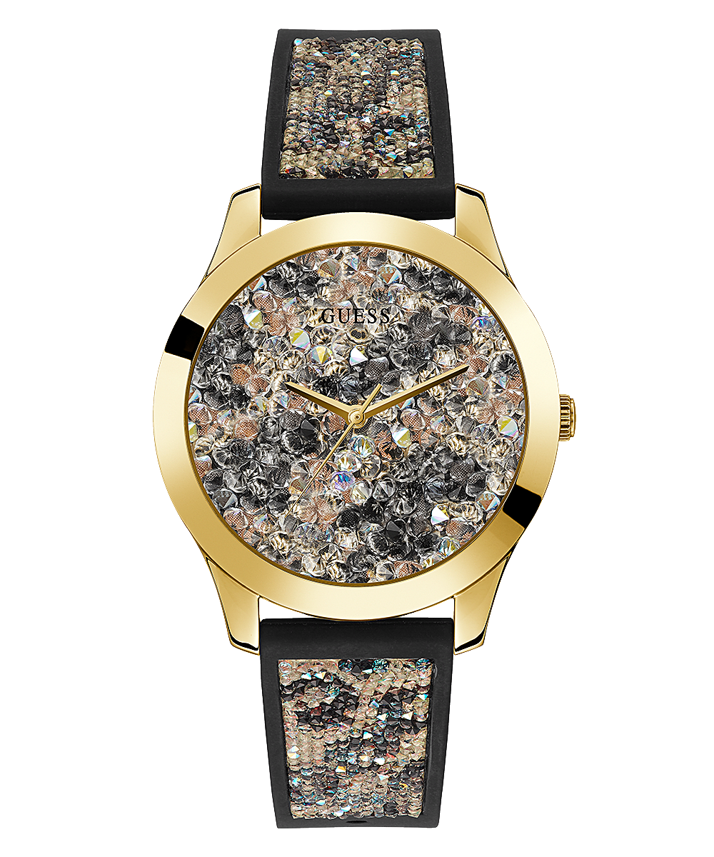 Ladies Gold Tone Case Animal Print Silicone Watch - GUESS Watches