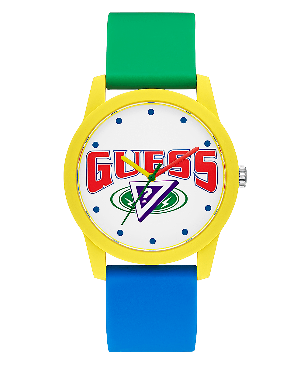 J BALVIN YELLOW CASE BLUE SILICONE WATCH - GUESS
